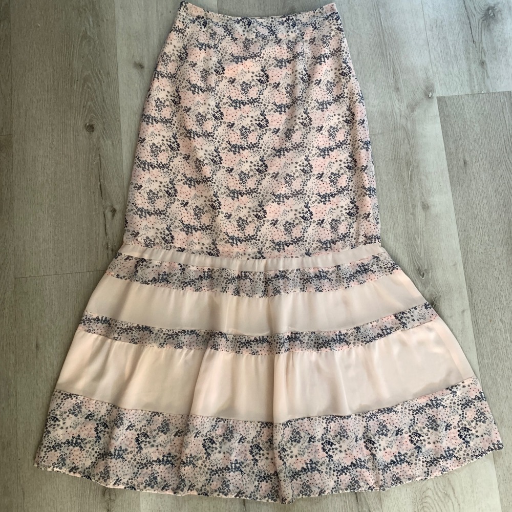 Forever 21 Contemporary Pink Floral Tiered Mermaid Maxi Skirt Small Cottagecore